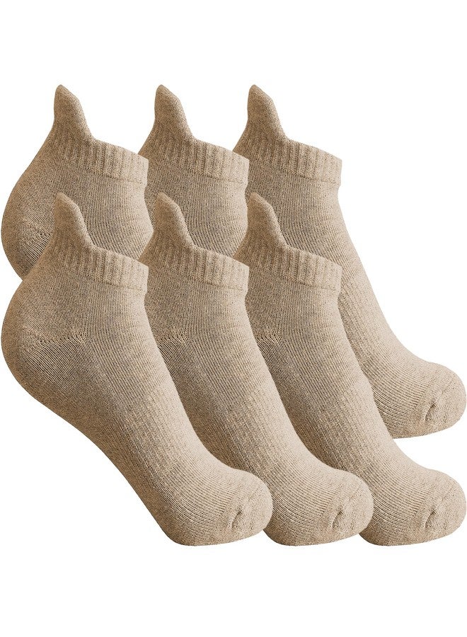 IMAGERIO Ankle Socks for Women and Men, Heel Tab Athletic Socks, Running, Low Cut, Tab Socks, Sports, No Show, Anti-Blister, Unisex, 6 Pairs - Khaki - Image 1